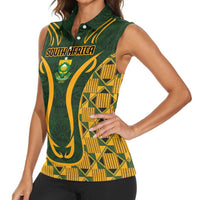 Custom South Africa Rugby 2024 Women Sleeveless Polo Shirt Go Champion Springboks and Kente Pattern - Wonder Print Shop