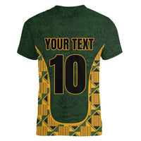 Custom South Africa Rugby 2024 Women V-Neck T-Shirt Go Champion Springboks and Kente Pattern - Wonder Print Shop