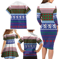 Scottish Christmas Family Matching Long Sleeve Bodycon Dress and Hawaiian Shirt Xmas Royal Lions and Tartan - Wonder Print Shop