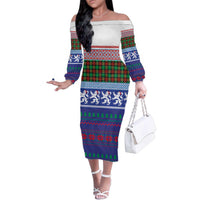 Scottish Christmas Family Matching Off The Shoulder Long Sleeve Dress and Hawaiian Shirt Xmas Royal Lions and Tartan - Wonder Print Shop
