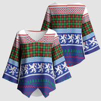 Scottish Christmas Kimono Sleeve Blouse Xmas Royal Lions and Tartan - Wonder Print Shop