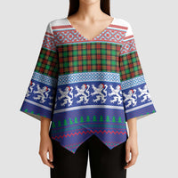 Scottish Christmas Kimono Sleeve Blouse Xmas Royal Lions and Tartan - Wonder Print Shop