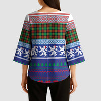 Scottish Christmas Kimono Sleeve Blouse Xmas Royal Lions and Tartan - Wonder Print Shop