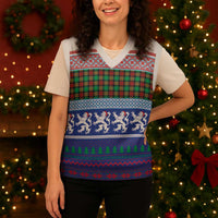 Scottish Christmas Knitted V-Neck Vest Xmas Royal Lions and Tartan - Wonder Print Shop