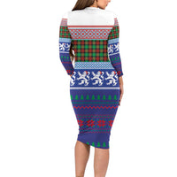 Scottish Christmas Long Sleeve Bodycon Dress Xmas Royal Lions and Tartan - Wonder Print Shop