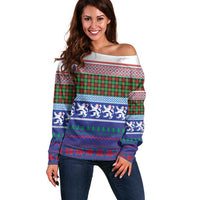 Scottish Christmas Off Shoulder Sweater Xmas Royal Lions and Tartan - Wonder Print Shop