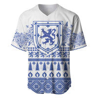 Scottish Christmas Baseball Jersey Scotland Thistle and Celtic Knot White-Blue Color - Wonder Print Shop