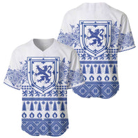 Scottish Christmas Baseball Jersey Scotland Thistle and Celtic Knot White-Blue Color - Wonder Print Shop