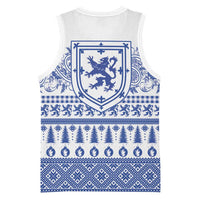Scottish Christmas Basketball Jersey Scotland Thistle and Celtic Knot White-Blue Color - Wonder Print Shop