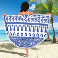 Scottish Christmas Beach Blanket Scotland Thistle and Celtic Knot White-Blue Color - Wonder Print Shop