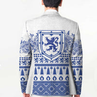 Scottish Christmas Blazer Scotland Thistle and Celtic Knot White-Blue Color - Wonder Print Shop