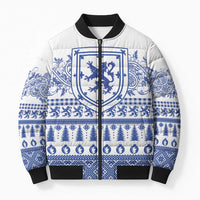Scottish Christmas Bomber Puffer Jacket Scotland Thistle and Celtic Knot White-Blue Color - Wonder Print Shop