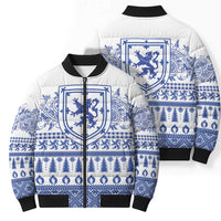 Scottish Christmas Bomber Puffer Jacket Scotland Thistle and Celtic Knot White-Blue Color - Wonder Print Shop