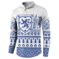 Scottish Christmas Button Sweatshirt Scotland Thistle and Celtic Knot White-Blue Color - Wonder Print Shop