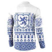 Scottish Christmas Button Sweatshirt Scotland Thistle and Celtic Knot White-Blue Color - Wonder Print Shop