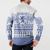 Scottish Christmas Button Sweatshirt Scotland Thistle and Celtic Knot White-Blue Color - Wonder Print Shop
