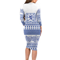 Scottish Christmas Family Matching Long Sleeve Bodycon Dress and Hawaiian Shirt Scotland Thistle and Celtic Knot White-Blue Color - Wonder Print Shop