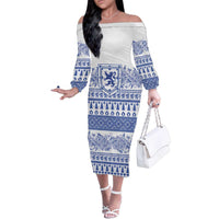 Scottish Christmas Family Matching Off The Shoulder Long Sleeve Dress and Hawaiian Shirt Scotland Thistle and Celtic Knot White-Blue Color - Wonder Print Shop