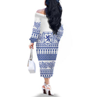 Scottish Christmas Family Matching Off The Shoulder Long Sleeve Dress and Hawaiian Shirt Scotland Thistle and Celtic Knot White-Blue Color - Wonder Print Shop