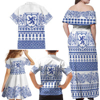 Scottish Christmas Family Matching Off Shoulder Maxi Dress and Hawaiian Shirt Scotland Thistle and Celtic Knot White-Blue Color - Wonder Print Shop