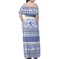 Scottish Christmas Family Matching Off Shoulder Maxi Dress and Hawaiian Shirt Scotland Thistle and Celtic Knot White-Blue Color - Wonder Print Shop
