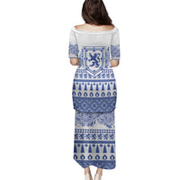 Scottish Christmas Family Matching Puletasi and Hawaiian Shirt Scotland Thistle and Celtic Knot White-Blue Color - Wonder Print Shop