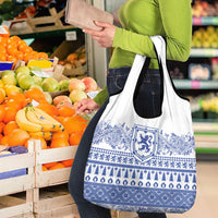 Scottish Christmas Grocery Bag Scotland Thistle and Celtic Knot White-Blue Color - Wonder Print Shop