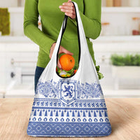 Scottish Christmas Grocery Bag Scotland Thistle and Celtic Knot White-Blue Color - Wonder Print Shop