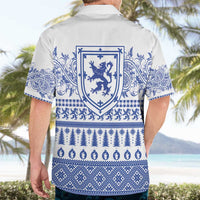 Scottish Christmas Hawaiian Shirt Scotland Thistle and Celtic Knot White-Blue Color - Wonder Print Shop