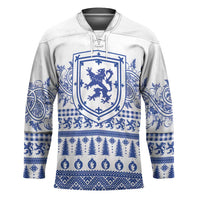 Scottish Christmas Hockey Jersey Scotland Thistle and Celtic Knot White-Blue Color - Wonder Print Shop