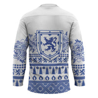 Scottish Christmas Hockey Jersey Scotland Thistle and Celtic Knot White-Blue Color - Wonder Print Shop