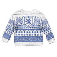 Scottish Christmas Kid Ugly Christmas Sweater Scotland Thistle and Celtic Knot White-Blue Color - Wonder Print Shop