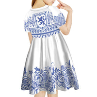 Scottish Christmas Kid Short Sleeve Dress Scotland Thistle and Celtic Knot White-Blue Color - Wonder Print Shop