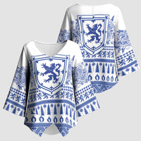 Scottish Christmas Kimono Sleeve Blouse Scotland Thistle and Celtic Knot White-Blue Color - Wonder Print Shop