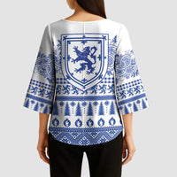 Scottish Christmas Kimono Sleeve Blouse Scotland Thistle and Celtic Knot White-Blue Color - Wonder Print Shop
