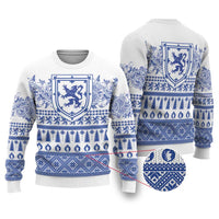 Scottish Christmas Ugly Christmas Sweater Scotland Thistle and Celtic Knot White-Blue Color - Wonder Print Shop