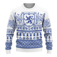 Scottish Christmas Ugly Christmas Sweater Scotland Thistle and Celtic Knot White-Blue Color - Wonder Print Shop