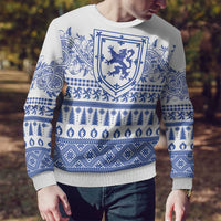 Scottish Christmas Ugly Christmas Sweater Scotland Thistle and Celtic Knot White-Blue Color - Wonder Print Shop