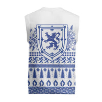 Scottish Christmas Knitted V-Neck Vest Scotland Thistle and Celtic Knot White-Blue Color - Wonder Print Shop