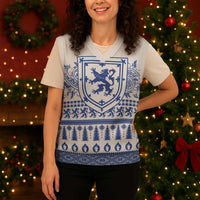 Scottish Christmas Knitted V-Neck Vest Scotland Thistle and Celtic Knot White-Blue Color - Wonder Print Shop