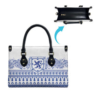 Scottish Christmas Leather Bag Scotland Thistle and Celtic Knot White-Blue Color - Wonder Print Shop