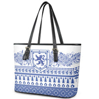 Scottish Christmas Leather Tote Bag Scotland Thistle and Celtic Knot White-Blue Color - Wonder Print Shop