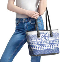 Scottish Christmas Leather Tote Bag Scotland Thistle and Celtic Knot White-Blue Color - Wonder Print Shop