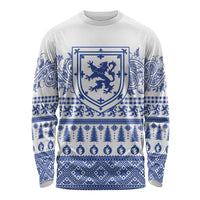 Scottish Christmas Long Sleeve Shirt Scotland Thistle and Celtic Knot White-Blue Color - Wonder Print Shop