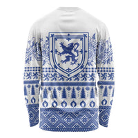 Scottish Christmas Long Sleeve Shirt Scotland Thistle and Celtic Knot White-Blue Color - Wonder Print Shop