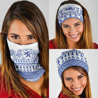 Scottish Christmas Neck Gaiter Scotland Thistle and Celtic Knot White-Blue Color - Wonder Print Shop