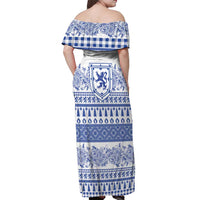 Scottish Christmas Off Shoulder Maxi Dress Scotland Thistle and Celtic Knot White-Blue Color - Wonder Print Shop