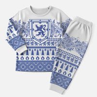 Scottish Christmas Pajama Set Scotland Thistle and Celtic Knot White-Blue Color - Wonder Print Shop