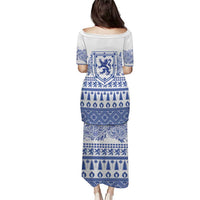 Scottish Christmas Puletasi Scotland Thistle and Celtic Knot White-Blue Color - Wonder Print Shop