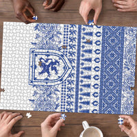 Scottish Christmas Puzzle Scotland Thistle and Celtic Knot White-Blue Color - Wonder Print Shop